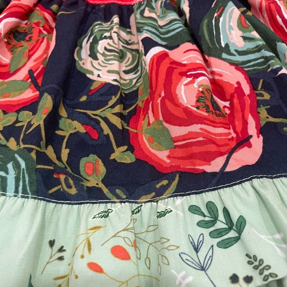 EUC Girls 3T Melon Monkey Skirt. Rose Pattern. Green and Red. Multi Fabric. - Picture 3 of 7